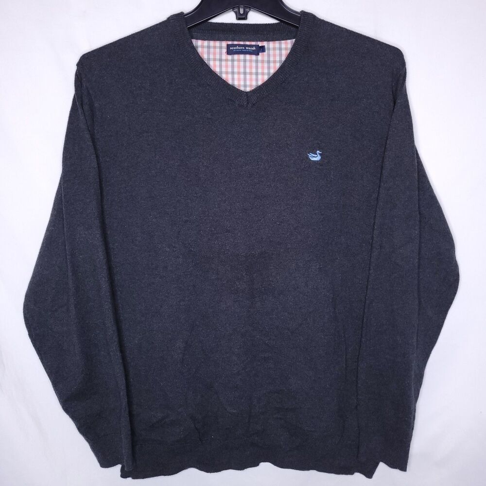 Southern Marsh Sweater Mens Large Gray V Neck Pullover Knit Cotton